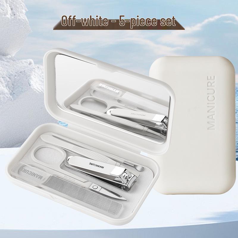 Portable Stainless Steel Nail Clipper and File Set for Home Manicures 5-piece nail clipper set with mirror белый