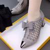 Fashion 2025 New Large 43 Rhinoceros Diamond High Heels Pumps Pointed Black Bow Fashion Network Hollow Women's Fashion Dress Shoes