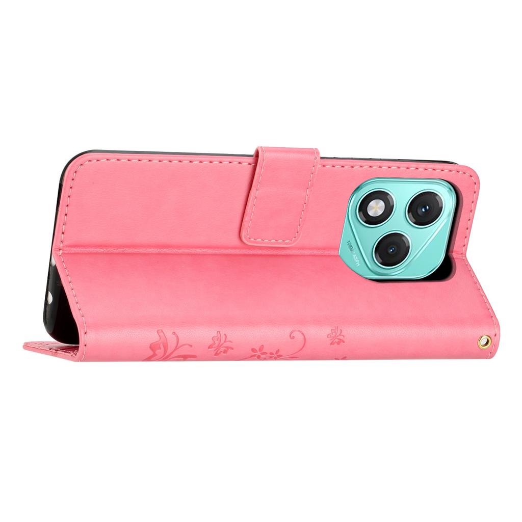 For Honor 400 Lite 5G Leather Wallet Case Butterfly Flower Imprinted Phone Cover with Strap