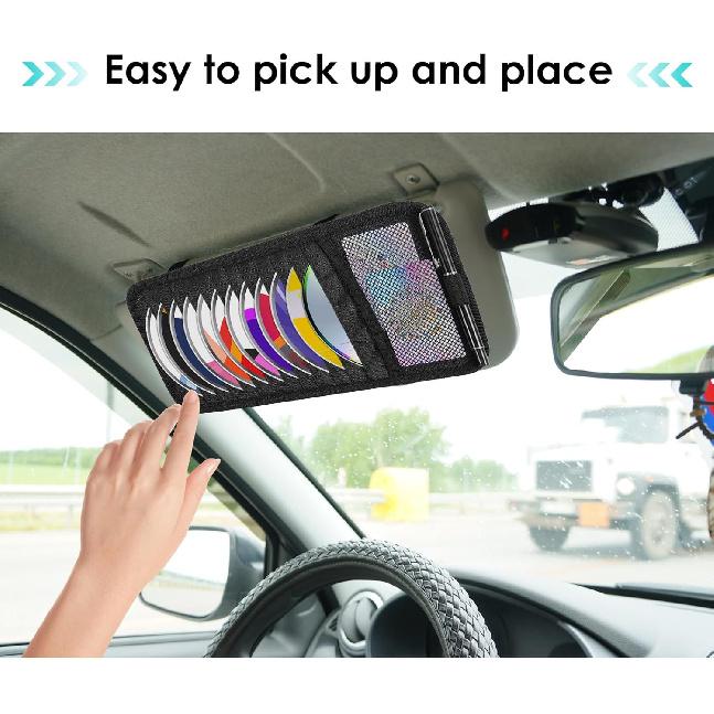 Black Car CD Case Holder DVD Vehicle Visor Storage Orangizer Large Capacity CD Visor Case With 12 DVD Storage Sleeves 1 Mesh Pocket 1 Pen Holder And