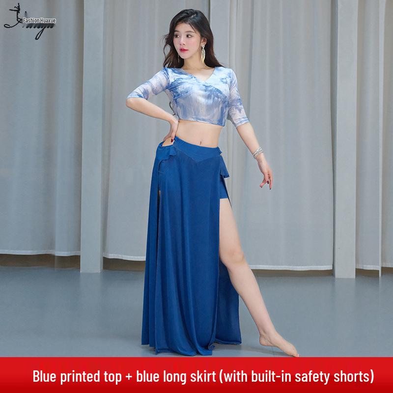 Oriental Mesh Print Belly Dance Performance Dress Set for Women
