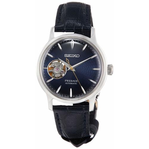 

Seiko Presage Watch, Mechanical (Automatic), Cocktail Series, Box-Shaped Hardlex with Hammered and Wrapped Dial, SRRY035, Women s, Blue
