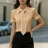 Womens Spring Tops Summer Shirts for Women Short Sleeve Office Blouse with Tie Womens Summer Tops Dressy Casual Style