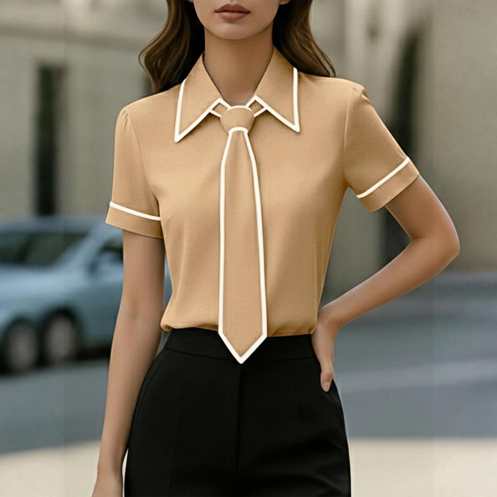 Womens Spring Tops Summer Shirts for Women Short Sleeve Office Blouse with Tie Womens Summer Tops Dressy Casual Style