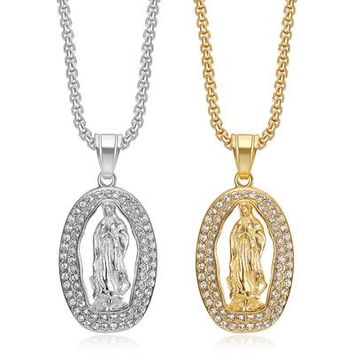 Creative Design Gold Plated Unisex Chain Stainless Steel Virgin Mary Oval Pendant Necklace Hip Hop Couple Jewelry Wholesale
