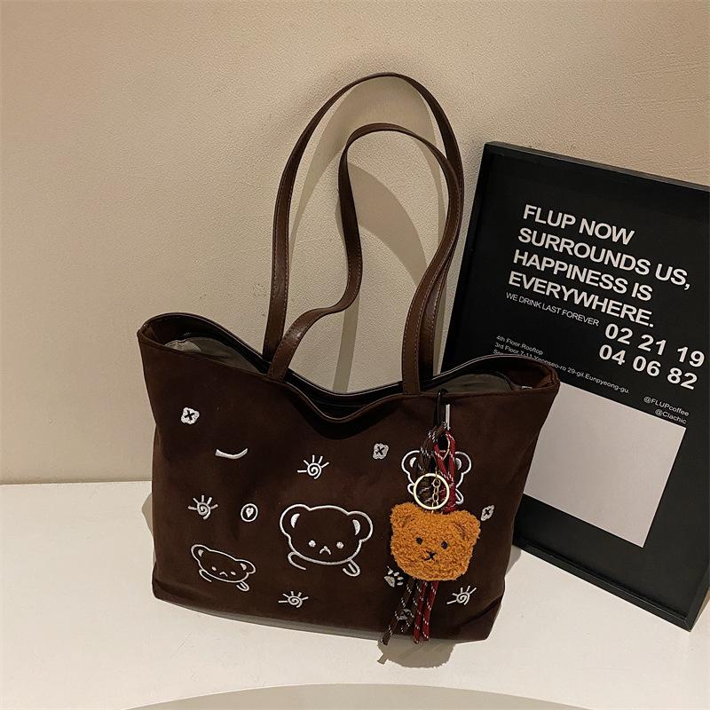 Embroidered Cartoon Shoulder Large Capacity Student Tote Versatile Shoulder Women's Bag Class Handbag