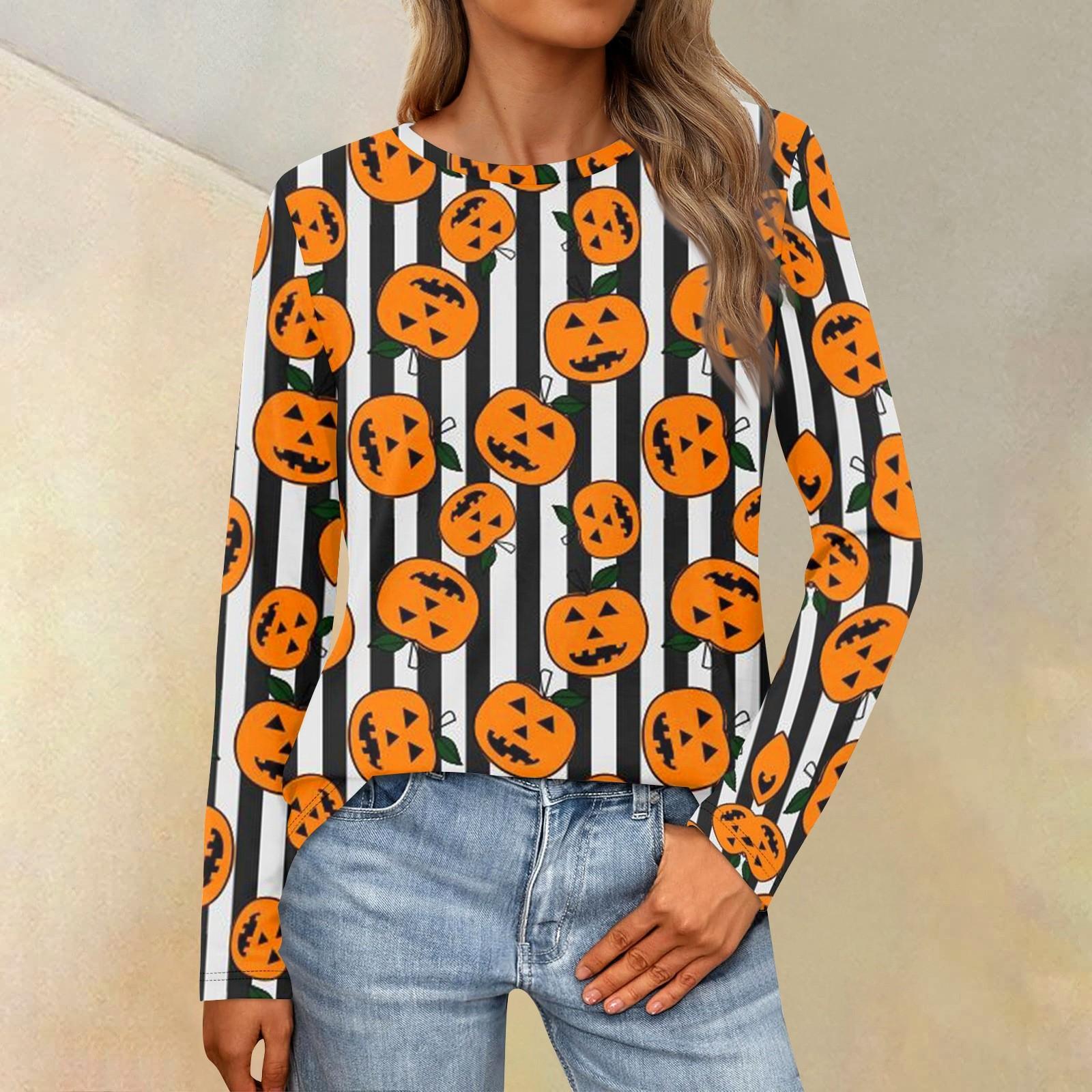 

Women s Fashion Casual Halloween Long Sleeve Round Neck Top XL білий