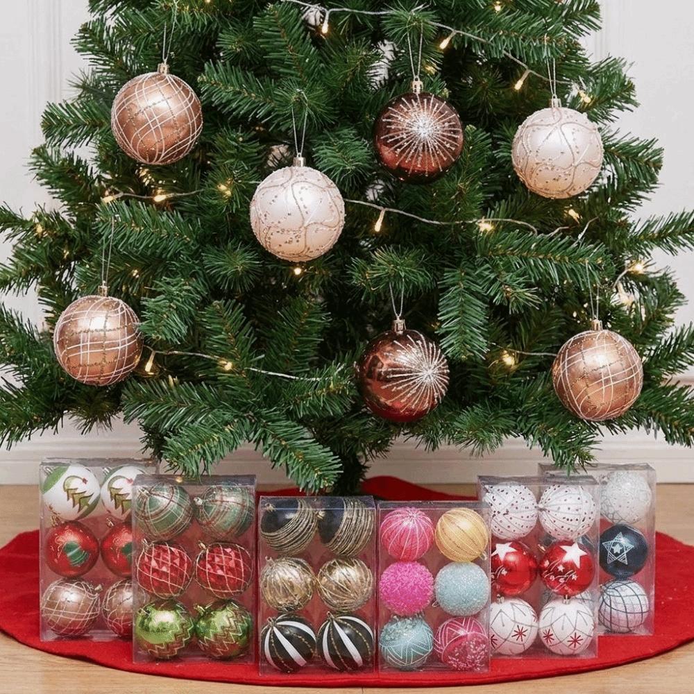 6PCS Plastic Glitter Christmas Ball Set 8cm Christmas Tree Baubles  Christmas Tree