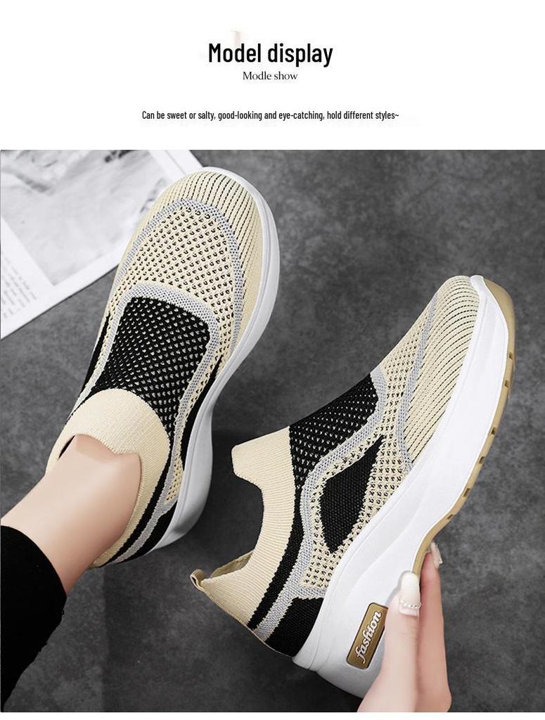 Women's Breathable Mesh Fly-Knit Casual Shoes with Thick, Soft Soles for Comfortable Height Increase