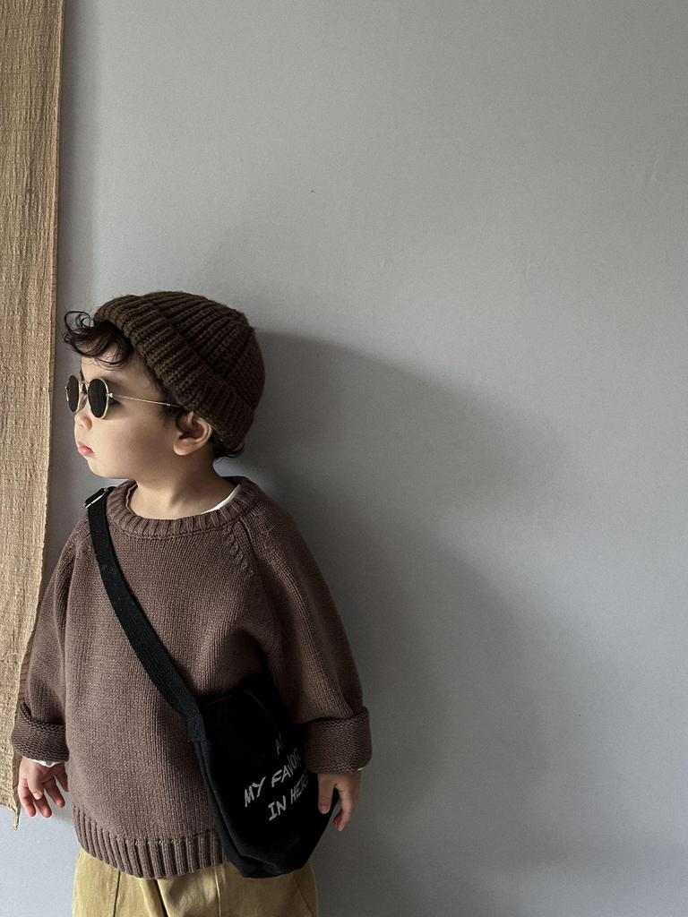 Kids' Spring & Autumn Retro Knit Sweater — Korean Style Raglan Sleeve Pullover for Boys & Girls, 100% Cotton.