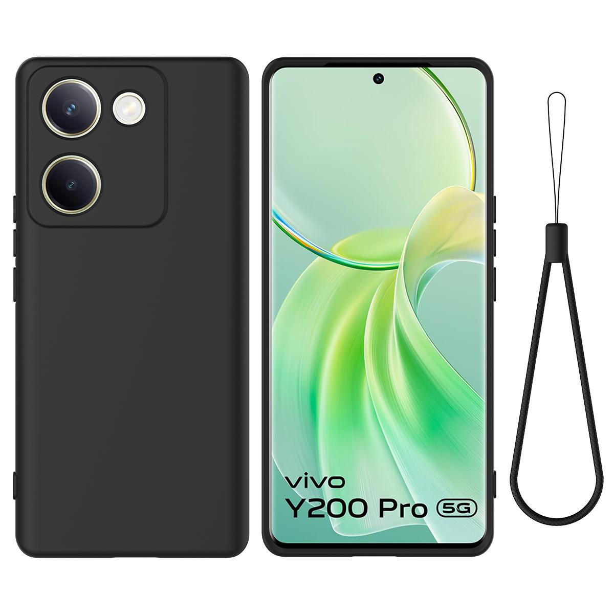 

For vivo Y200 Pro 5G Case Liquid Silicone Protective Phone Cover with Hand Strap Black