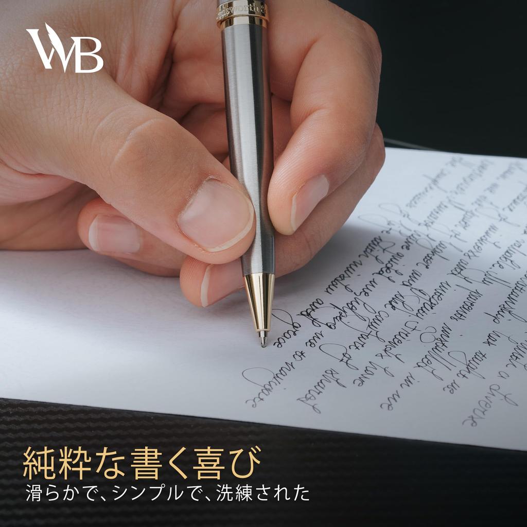 Wordsworth and Black Luxury Ballpoint Pen Set Silver Lacquer with 24K Gold Refillable Fine Gift for Men Ink Awesome Pen for Work - Finish, Nib, &