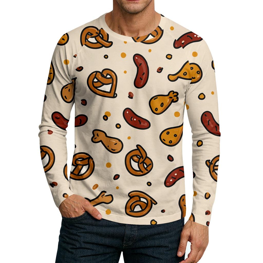 Herre Rund Hals Plunger Langermet T-skjorte Topp