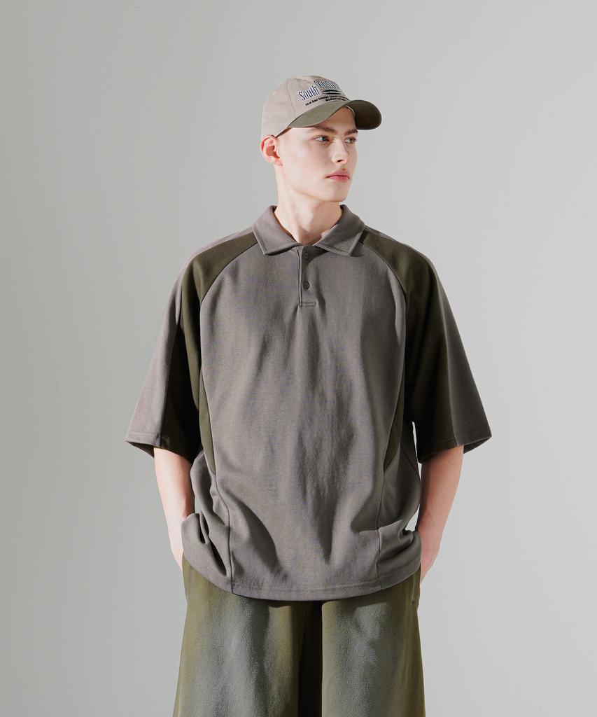 EZKATON Contrast Track Collar Short Sleeve T-Shirt Cement Shst6700