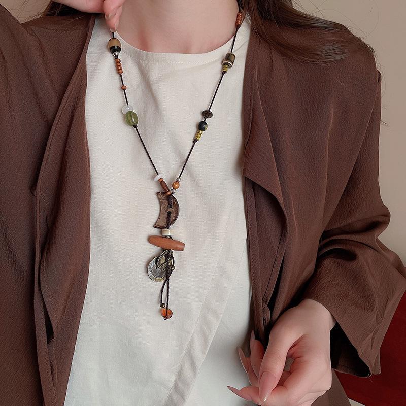 Bohemian Coffee Vintage Tassel Necklace, Ethnic Butterfly Pendant, 2025 Sweater Chain.