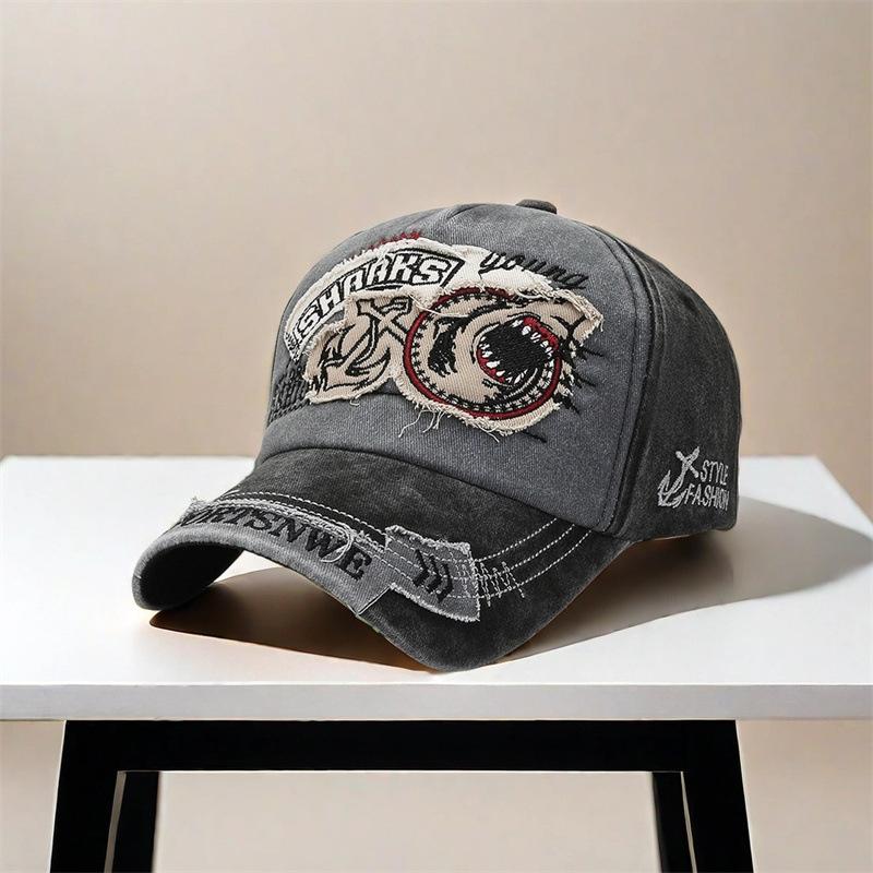 Fashion Men Baseball Cap Large Letters Pure Cotton Shark Embroidery Casual Visor Hat for Women Snapback Hip Hop Caps Peaked Cap