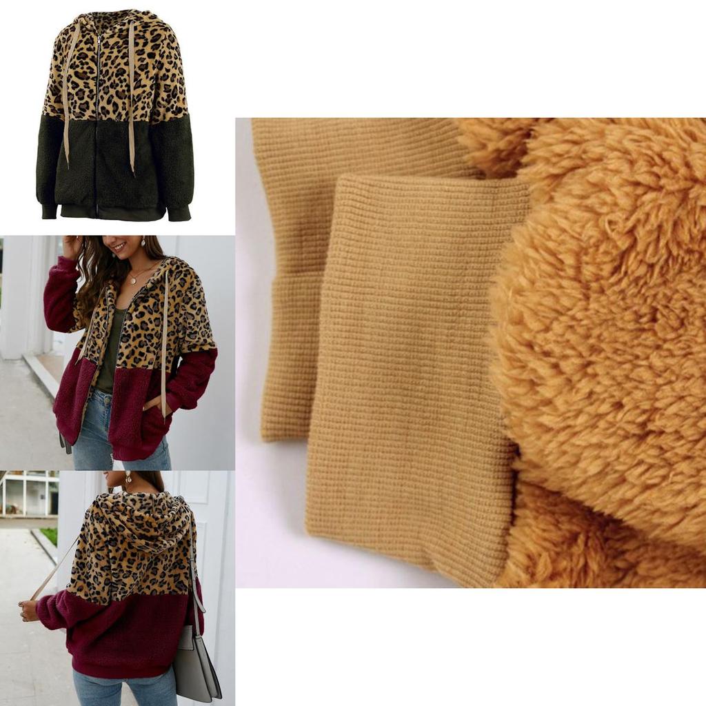 Stylish Women Bear Hooded Jackets With Cozy Fleece And Trendy Leopard Print Design