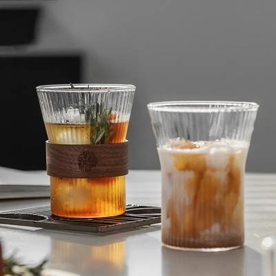 2/4/6 pièces Style Japonais Verre Isolation Thermique Tasse à Café Lait Manchon de Tasse Noyer Ustensiles de Boisson Magnifique Ensemble Cadeau Thé Boisson Bière