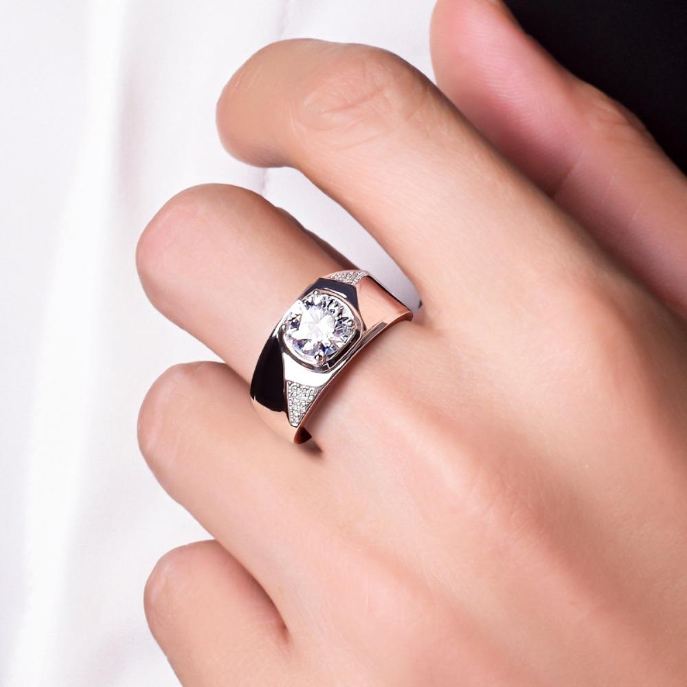 Moissanite Ring PT950 Plated Diamond Wedding Band Stylish Business Mens Ring