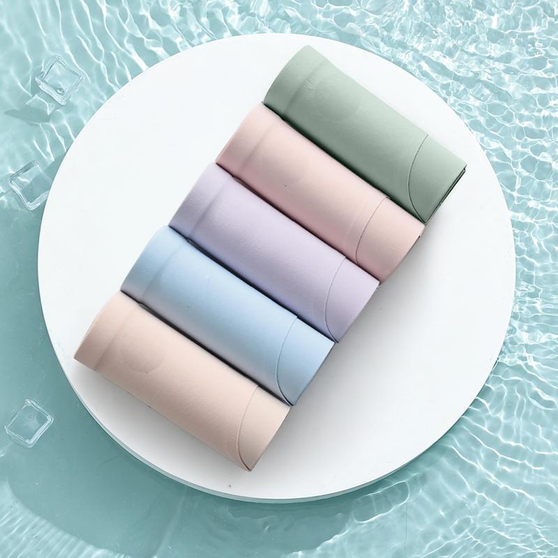 5PCS Briefs Ice Silk Seamless Underwear Women Breathable Antibacterial Crotch Thin Mid-waist Briefs