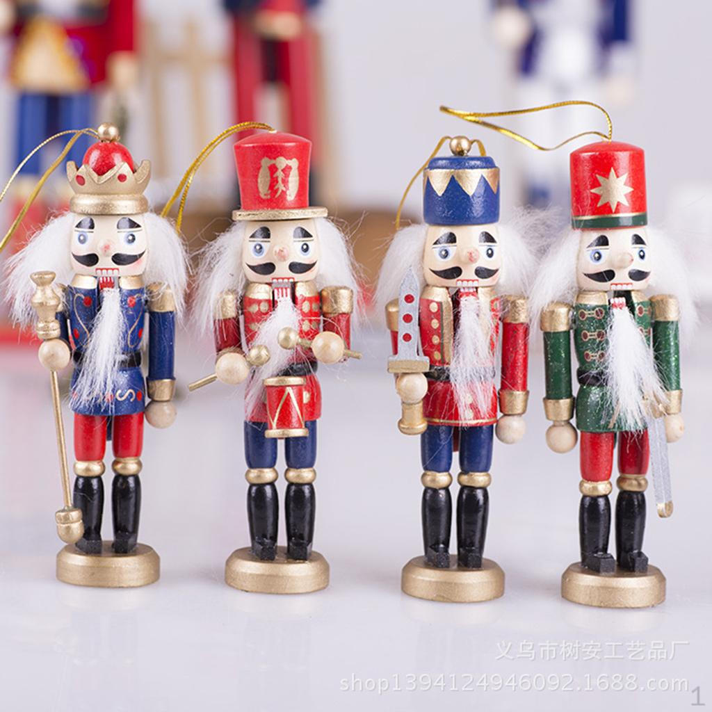 4PCS Christmas Nutcracker Figurines Set, Wooden Soldier Hanging Decorations for