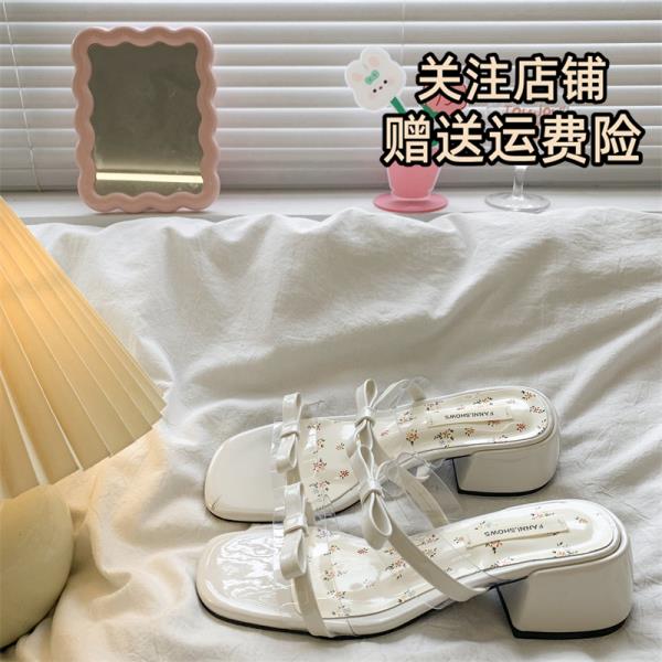 Fashion Slippers Casual Summer Women's Shoes Pantofle Square Heel Butterfly-Knot Heeled Mules Slides Luxury 2025 Block High Pumps