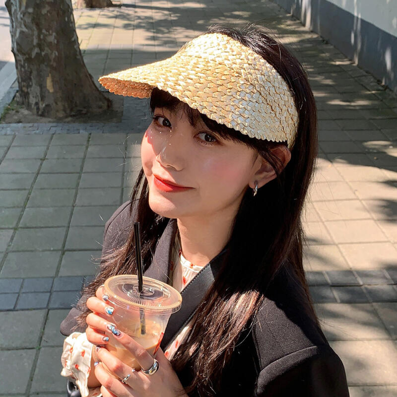 Raffia rattan wanggol sun cap straw hat beige