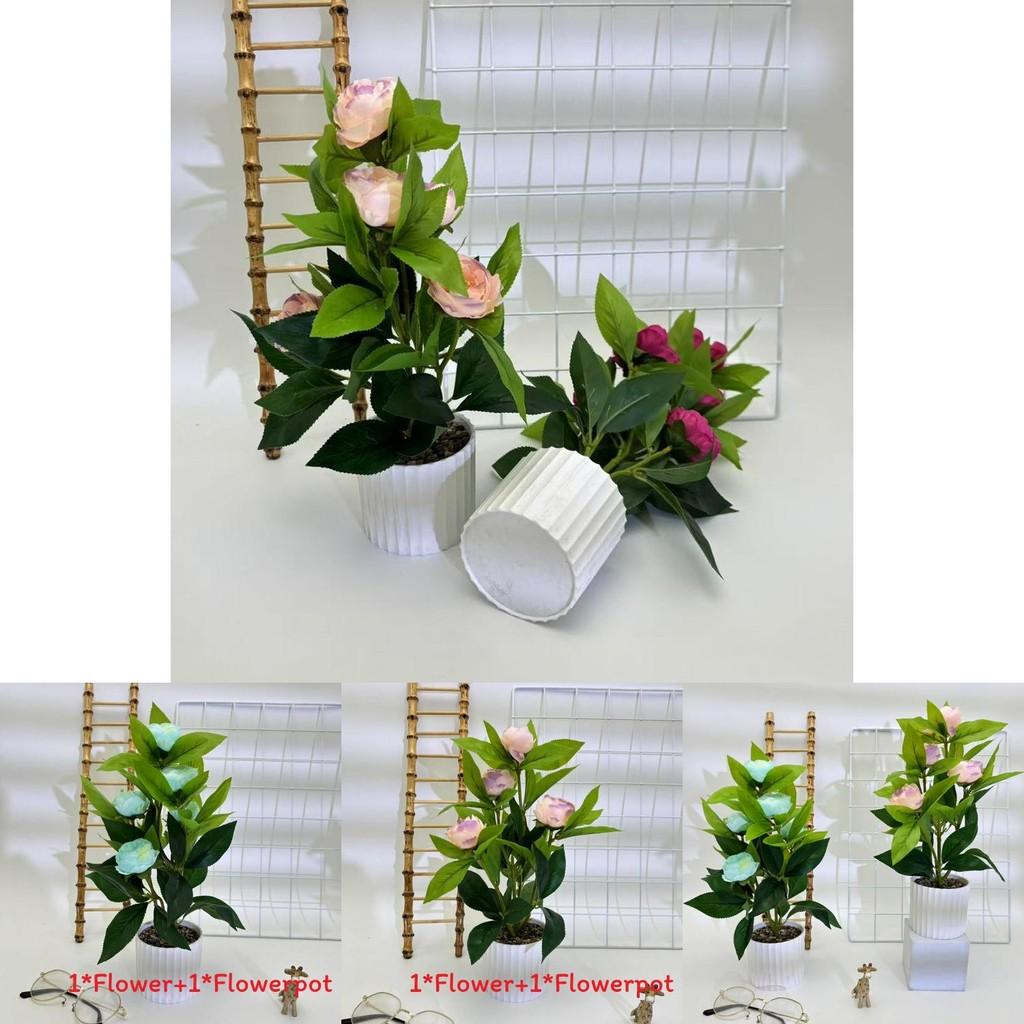 Rose Flower Arrangement Synthetic Potted Plant With Realistic Texture For Party And Outdoor Decor