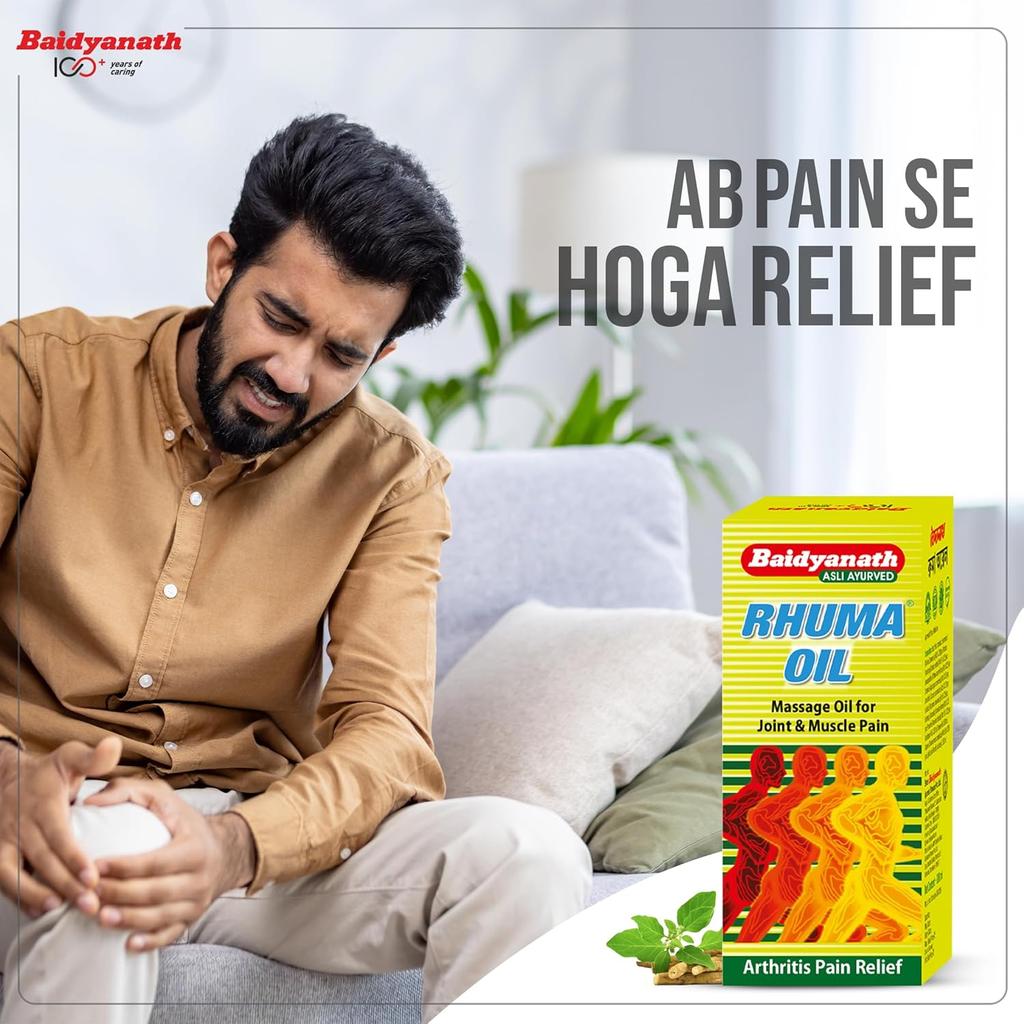 Baidyanath Rhuma Oil 50 ml Pack for Joint and Muscle Pain Relief with 11 Herbal Extracts for Sprains and Sports Recovery