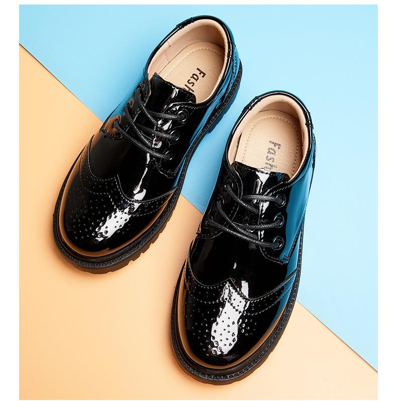 Scarpe nere in pelle da ragazzo - Suola morbida, Stile britannico, Antiscivolo, Perfette per la primavera e l'autunno