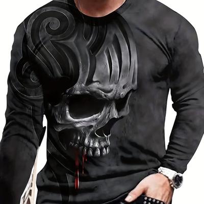 Eye-Catching 3D Skull Print T-Shirt: Stretchy, Easy-Care Fabric Perfect for Every Season Crew Neck Casual Fit