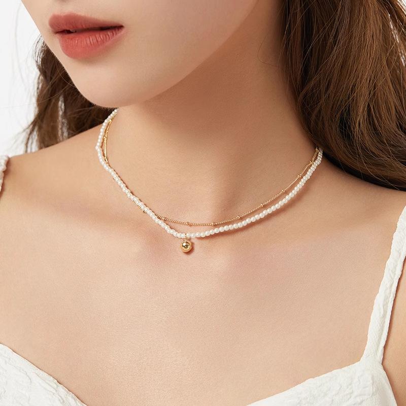 Shijia Pearl Necklace Female Clavicle Chain Beaded Double Neck Chain Design Sense Necklace Wholesale