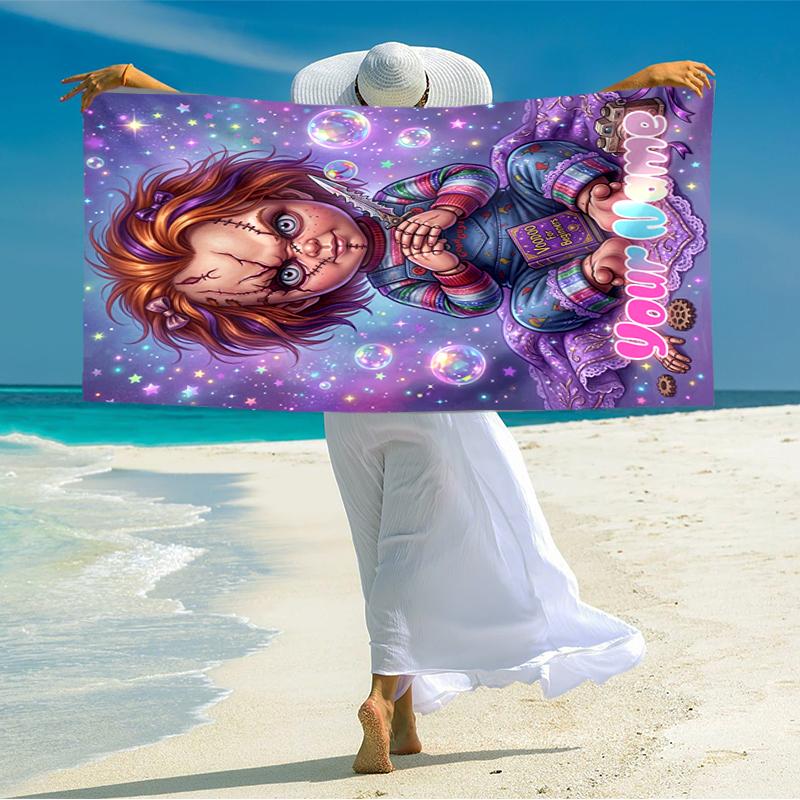 1PC Custom Name "Chucky's Bubble Adventure" Beach Towel Highly Absorbent And Sand-Resistant Towel for Swimming, Pool, Yoga, And Travel Lightweight