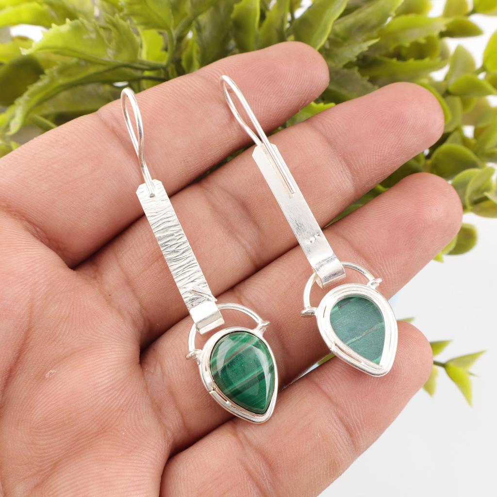 Malachite Gemstone Earrings Jewelry, 925 Solid Sterling Silver Earrings Jewelry, Handmade Artisan Jewelry For Wedding Gift