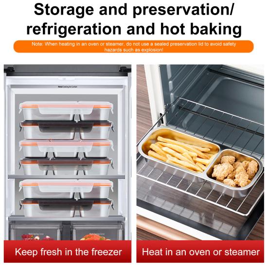 2Pcs Stainless Steel Snack Containers Leak-proof Sauce Box 700ml Divided Snack Food Containers 2/3 Compartment Condiment Box with Lids for Kids Adults
