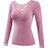 Lace Trim V Neck Thermal Long Sleeve Top With Built In Bra
