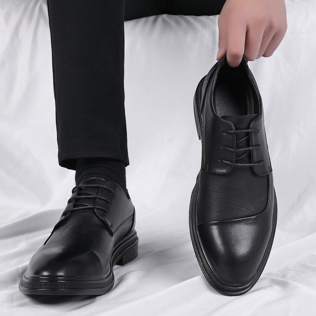 Business Dress Casual Shoes British Groom Leather Inner Height Increase Suit Soft Sole Wedding Leather Shoes Men Spring Job