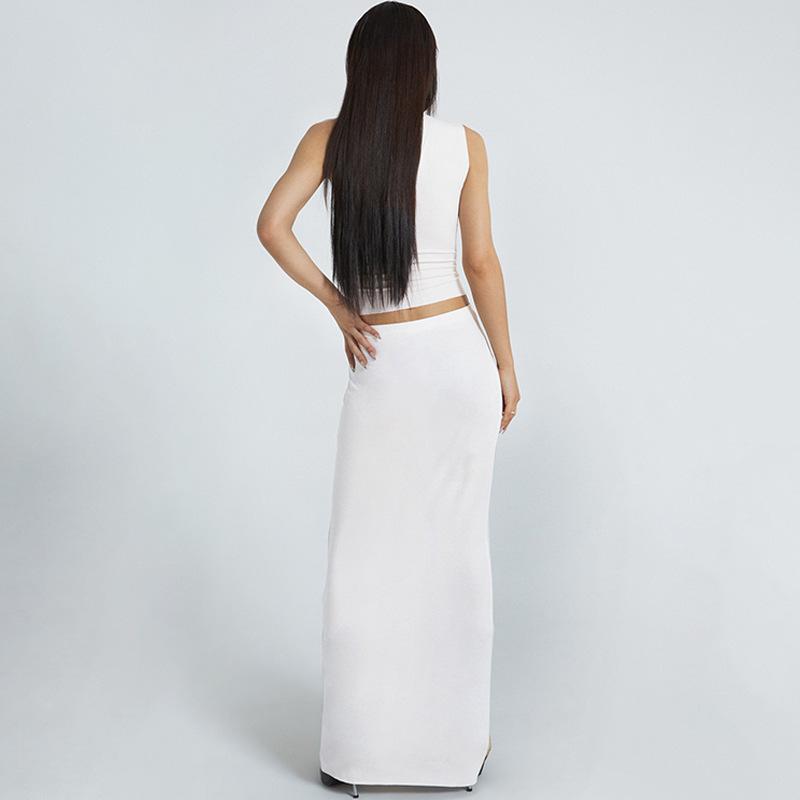 Ästhetische Lippen Drucken Sexy Zwei Stück Set Frauen Oansatz Ärmelloses Tank Top + low Rise Maxi Rock Sets Y2k Streetwear