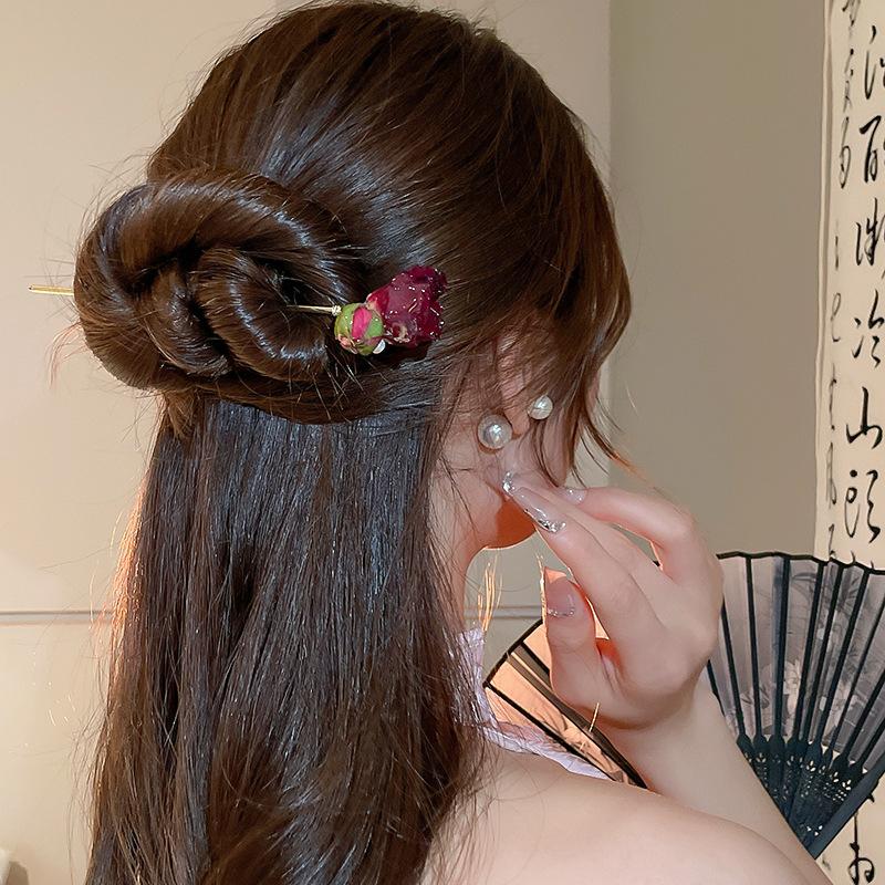 Vintage Rose Pearl Hairsticks for Women New Chinese Style Hairpin Fashion Hairpin Hair Clasp Charms Flower Hair Accessories