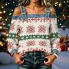 Women's Casual Christmas Print Off-Shoulder Long Sleeve Top