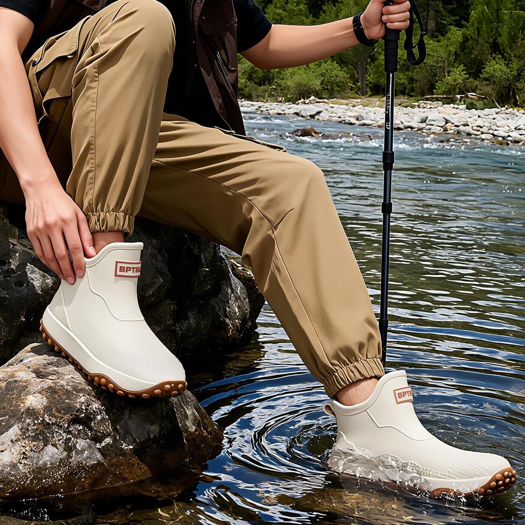 Men's & Women's Non-Slip Waterproof Short Rain Boots with Cotton Lining for Outdoor Use