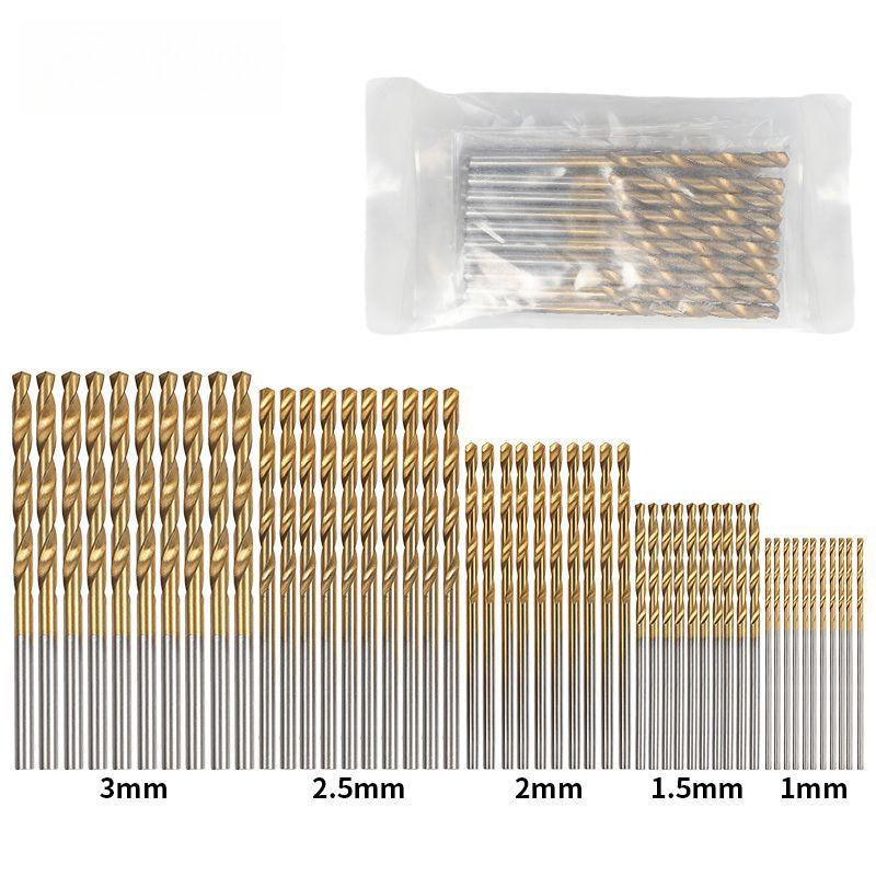 50pc Titanium Plated Twist Drill Set 1-3mm Small Drill Bit Electric Drill Drilling Set DIY Woodworking Drilling and Opening Tool