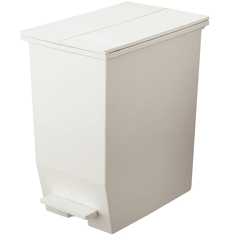 RISU Solow Trash Can with Lid, 45L, White, Pedal-Opening, Suitable for Under-Shelf Use, Double-Opening, Antibacterial Treatment, Stylish, Made In