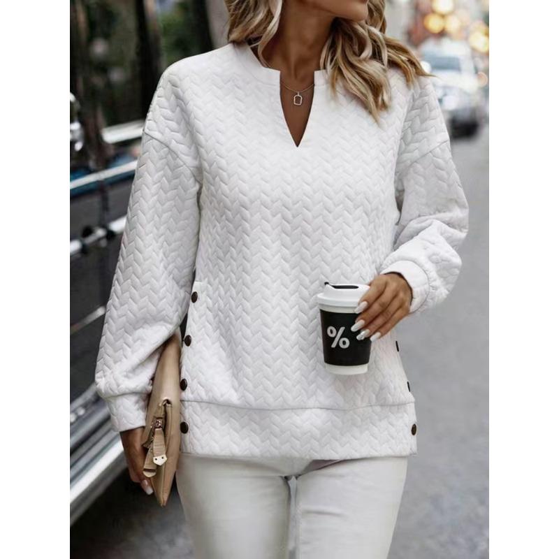 BFCCQB Women's Fashion Casual Solid Color Print Autumn Winter V-Neck Long Sleeve Hoodie