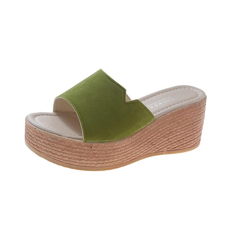 Large size slippers women's summer fashion outerwear wedge heel sandals thick bottom high heel muffin bottom one-word slippers