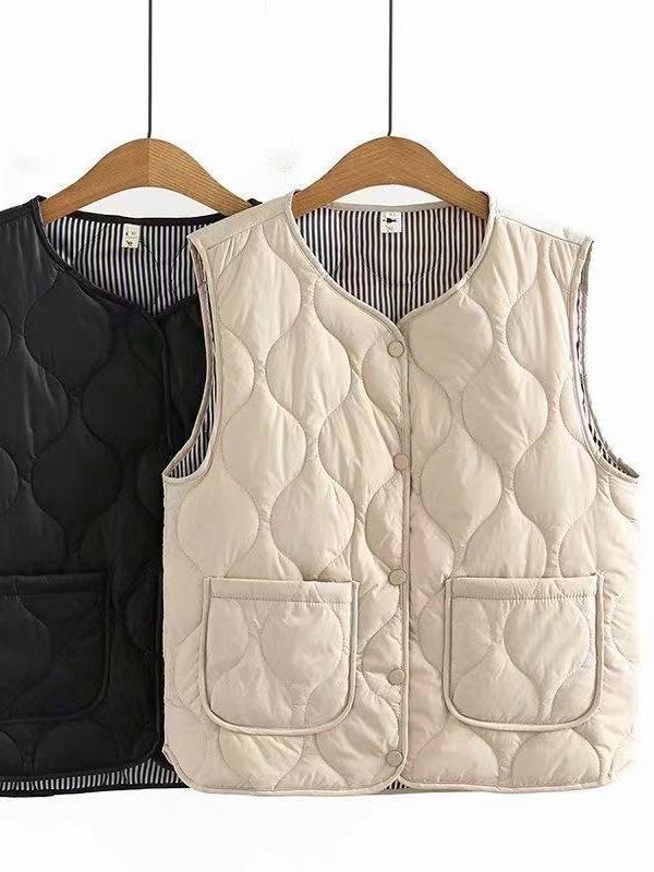 Autumn Winter Women Vest Coat Lightweight Down Cotton Vest Plus Size Women's Clothing Sleeveless Solid Color Windproof Heat Retention Outdoor Down