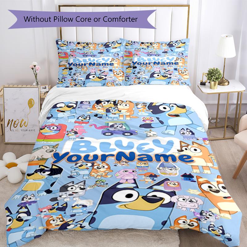 Bluey 103 Customize Your Name Bedding Set Breathable Duvet Cover with Pillowcases Home Decoration Birthday Gift