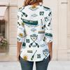 Women Plus Size Asymmetric V Neck Button Decor Long Sleeve Top White Basketball Print