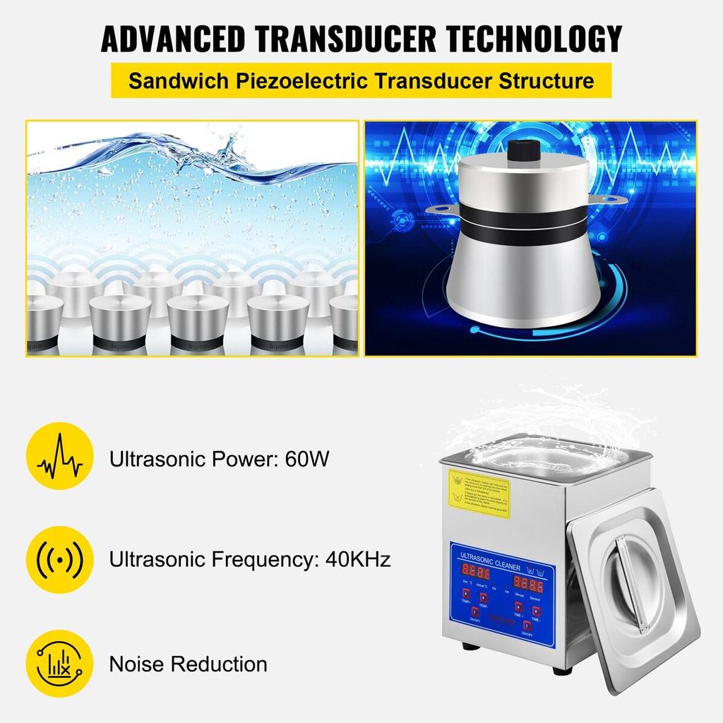 Ultrasonic Cleaner 1.3L Ultrasonic Cleaning Device with Heater Timer 60W
