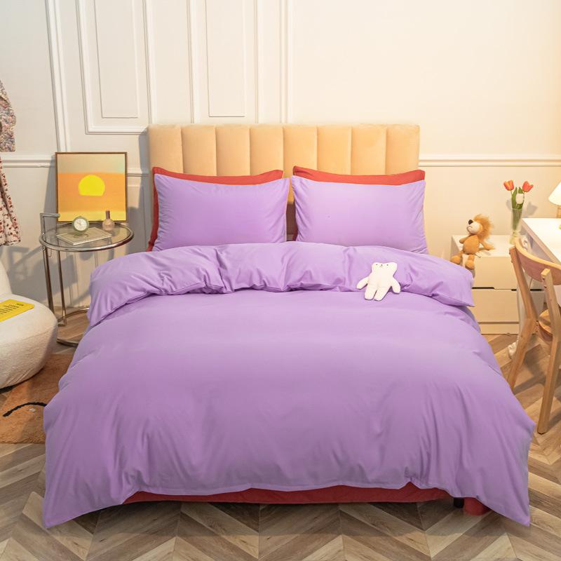 Solid Color Cotton Four-piece Set Brushed Bed Sheet Covers Three Sets